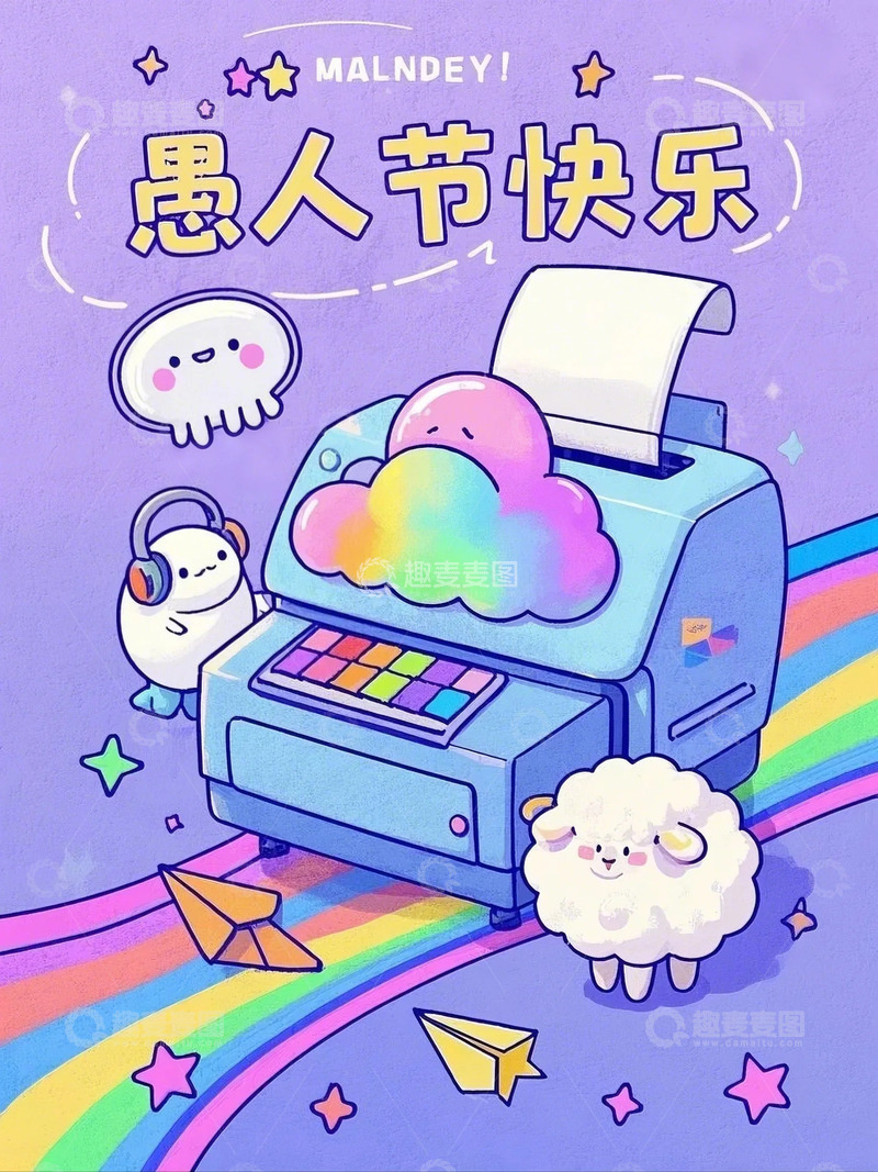 高清大图下载【趣麦麦图】愚人节插画背景素材2