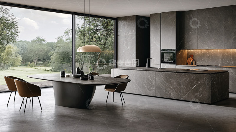 高清大图下载【趣麦麦图】现代厨房餐厅一体化设计