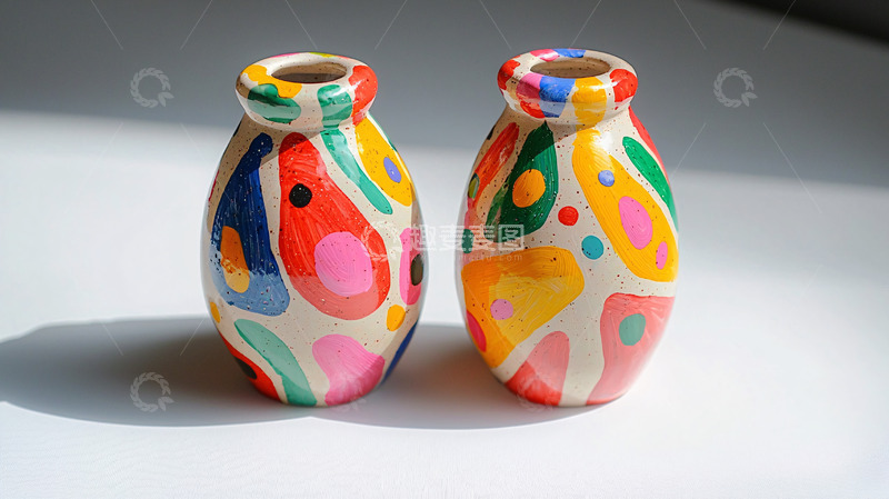 高清大图下载【趣麦麦图】手绘彩色陶瓷花瓶