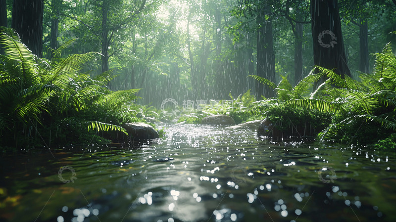 高清大图下载【趣麦麦图】雨后森林小溪