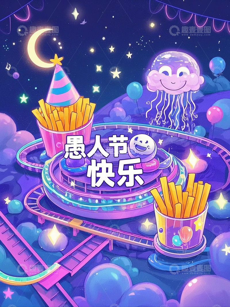 高清大图下载【趣麦麦图】愚人节插画背景素材3