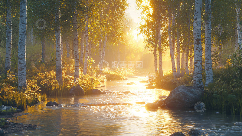 高清大图下载【趣麦麦图】阳光森林小溪