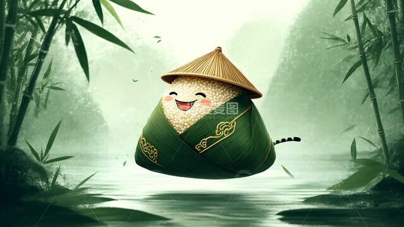 高清大图下载【趣麦麦图】创意中国风卡通端午节粽子插画背景