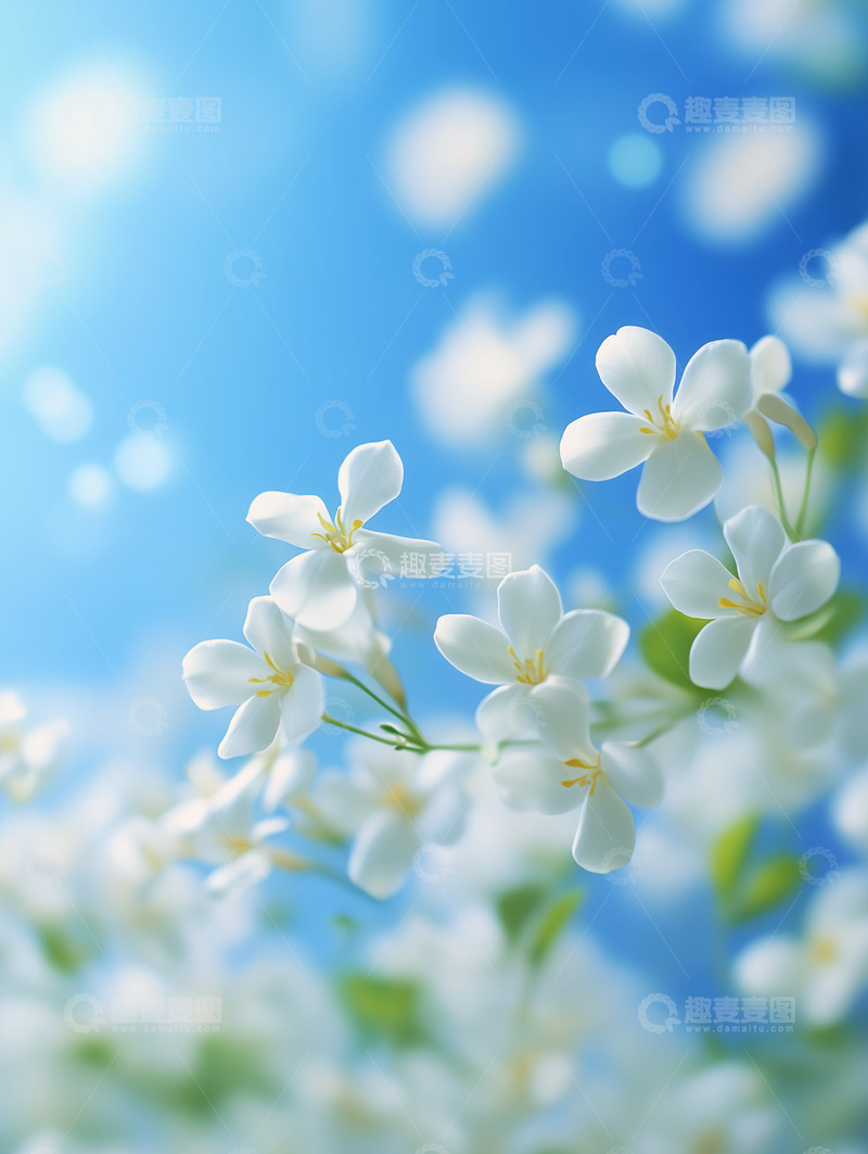 高清大图下载【趣麦麦图】蓝天背景下的白色小花图