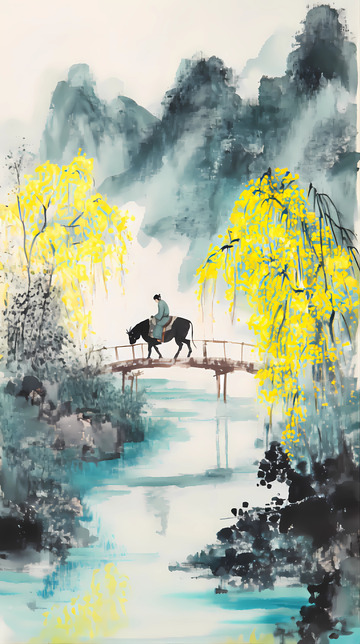 春季水墨插画背景1