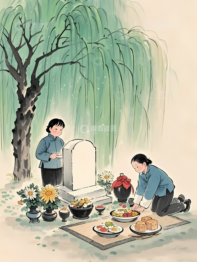 高清大图下载【趣麦麦图】清明节插画1