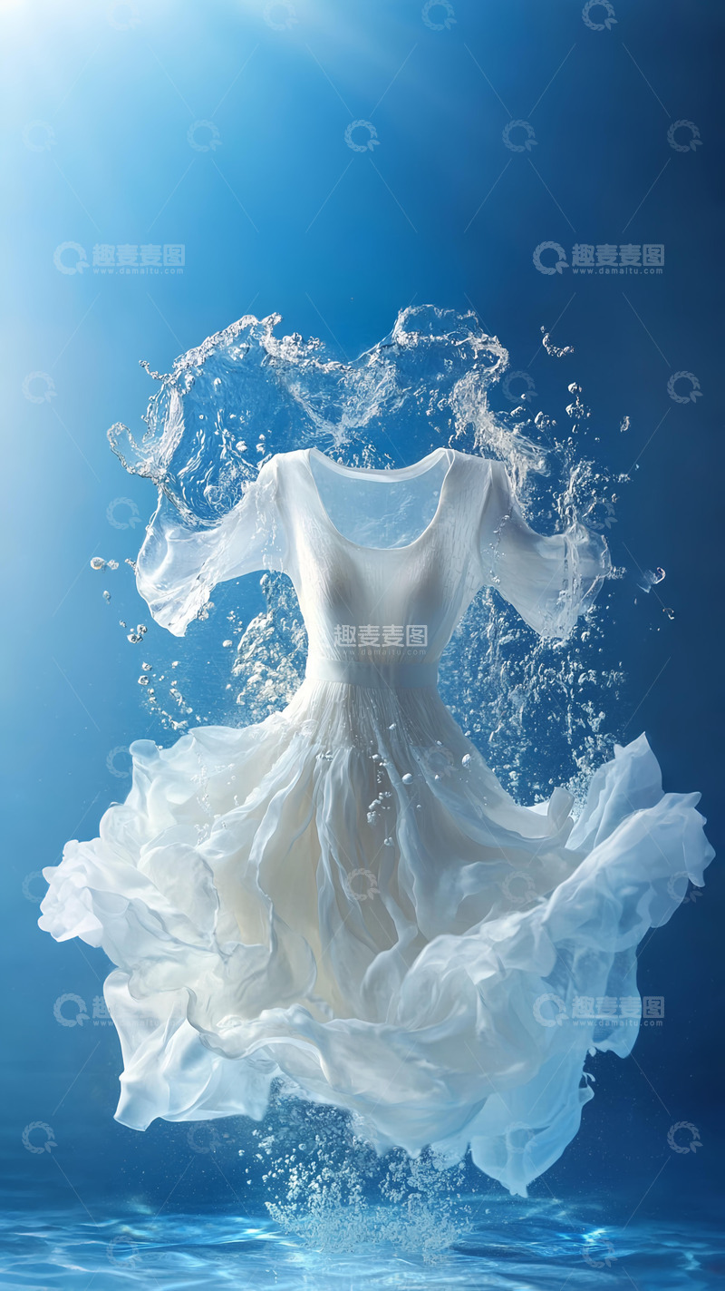 高清大图下载【趣麦麦图】白色连衣裙在水里跳舞