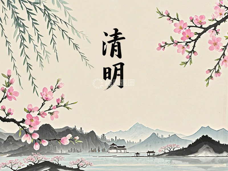 高清大图下载【趣麦麦图】水墨清明节背景海报