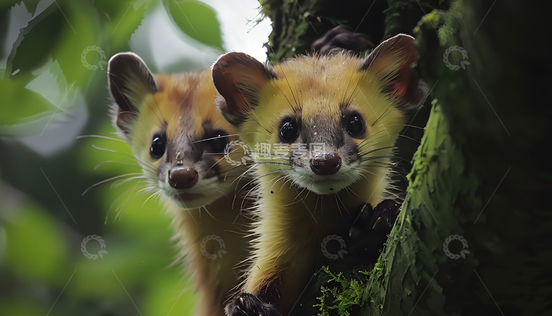 高清大图下载【趣麦麦图】森林里的紫貂手绘插画