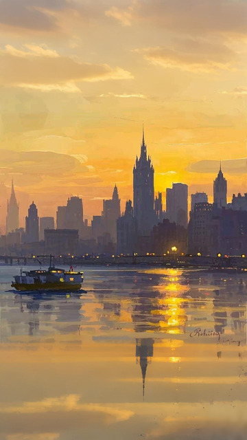 城市黄昏风景图