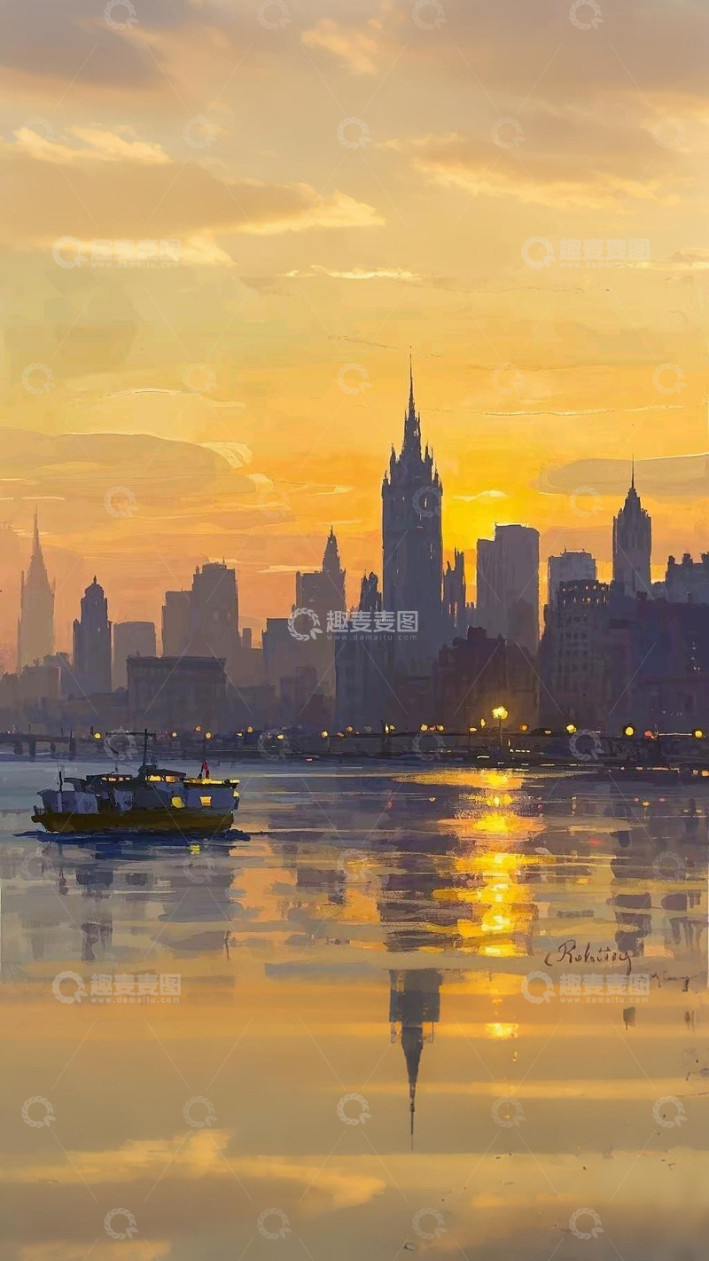 高清大图下载【趣麦麦图】城市黄昏风景图