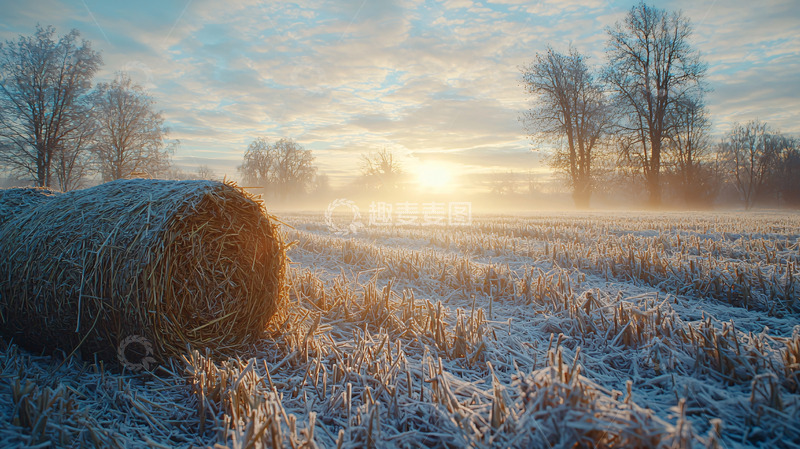 高清大图下载【趣麦麦图】冬日清晨雾凇田野