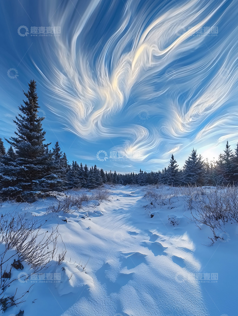 高清大图下载【趣麦麦图】雪地天空云彩森林小路