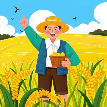 丰收田野稻田喜悦农民伯伯插画