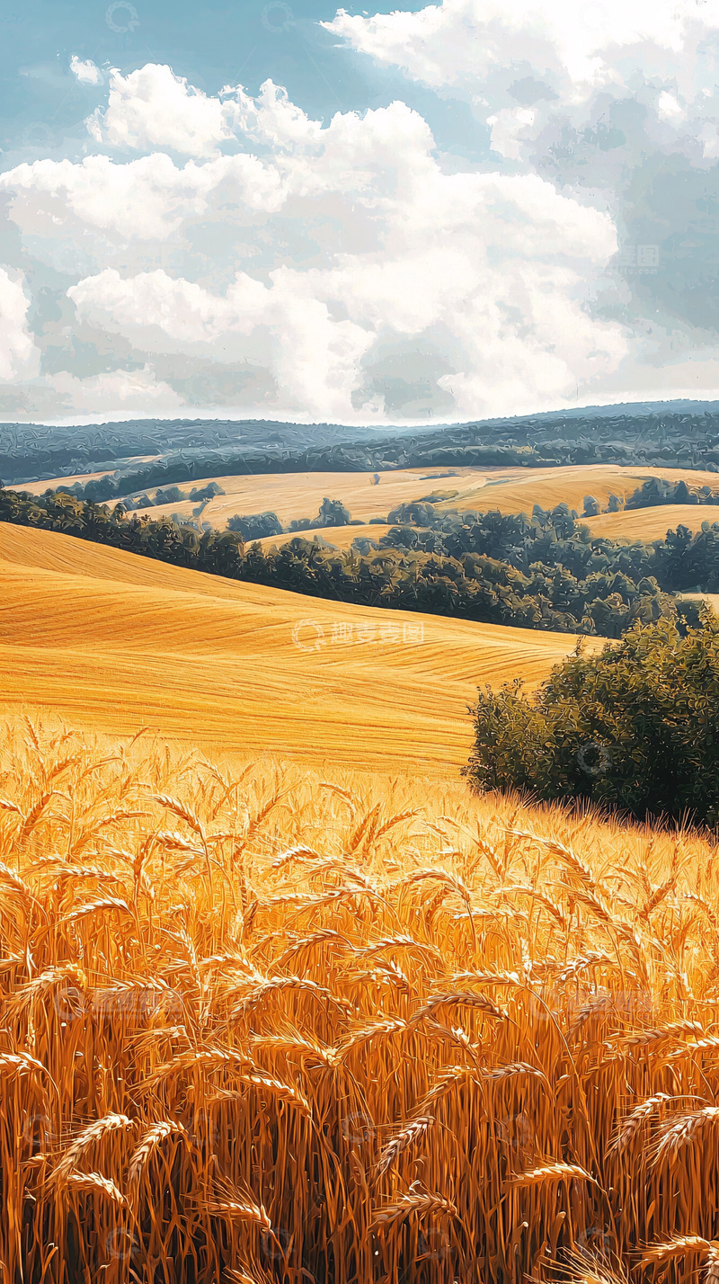 高清大图下载【趣麦麦图】金色的麦田和蓝天白云