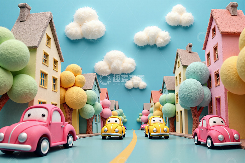 高清大图下载【趣麦麦图】羊绒卡通城市街道