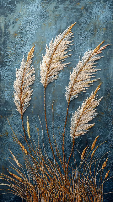 蓝灰色背景下的金色蒲苇
