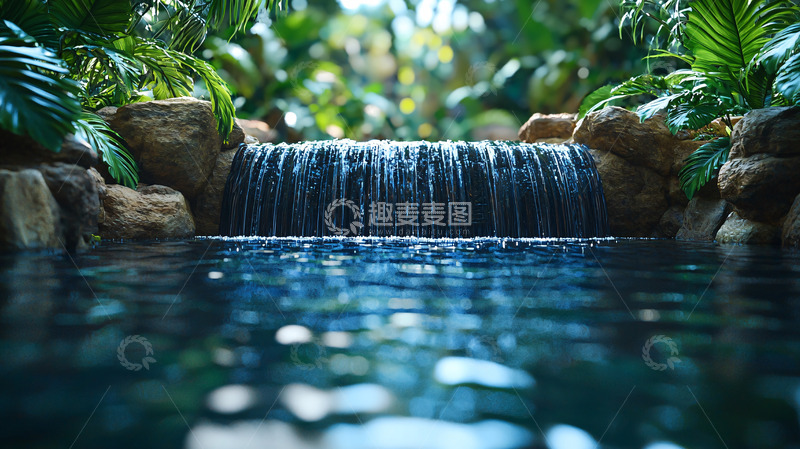 高清大图下载【趣麦麦图】热带植物中的小瀑布