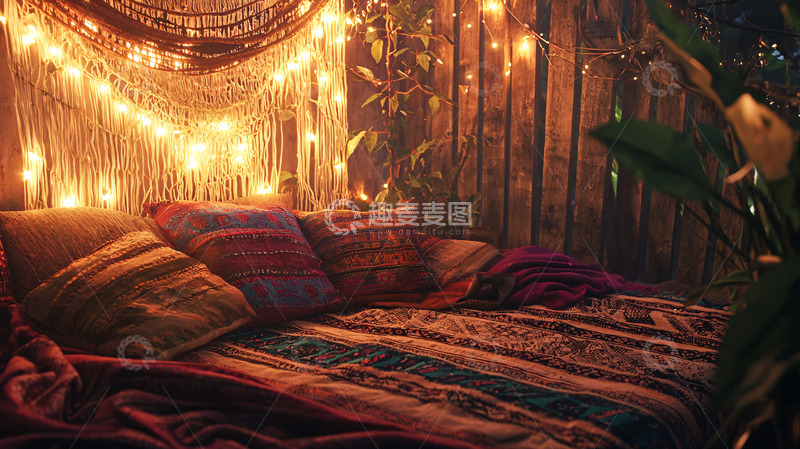 高清大图下载【趣麦麦图】温暖舒适的波西米亚风格卧室