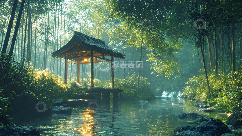 高清大图下载【趣麦麦图】竹林小亭