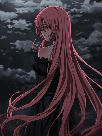 乌云下回眸的粉发少女