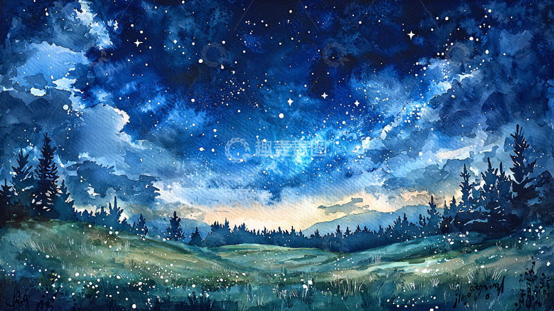 高清大图下载【趣麦麦图】星空下的森林
