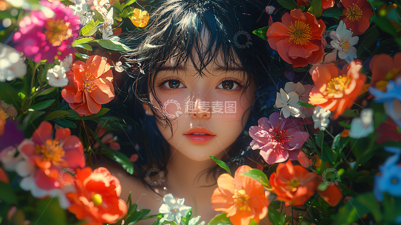 高清大图下载【趣麦麦图】花海中少女