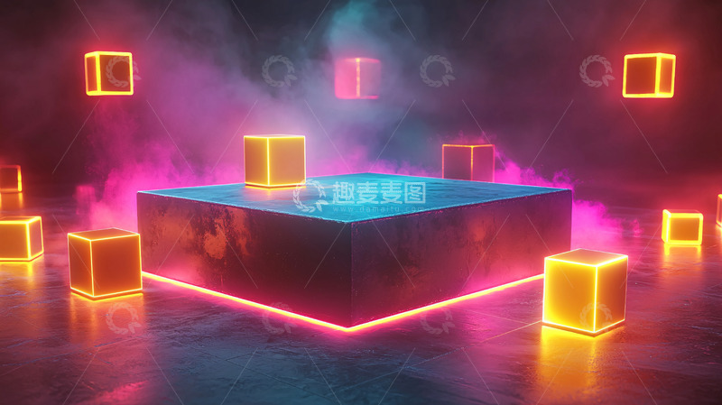 高清大图下载【趣麦麦图】霓虹灯立方体梦幻舞台
