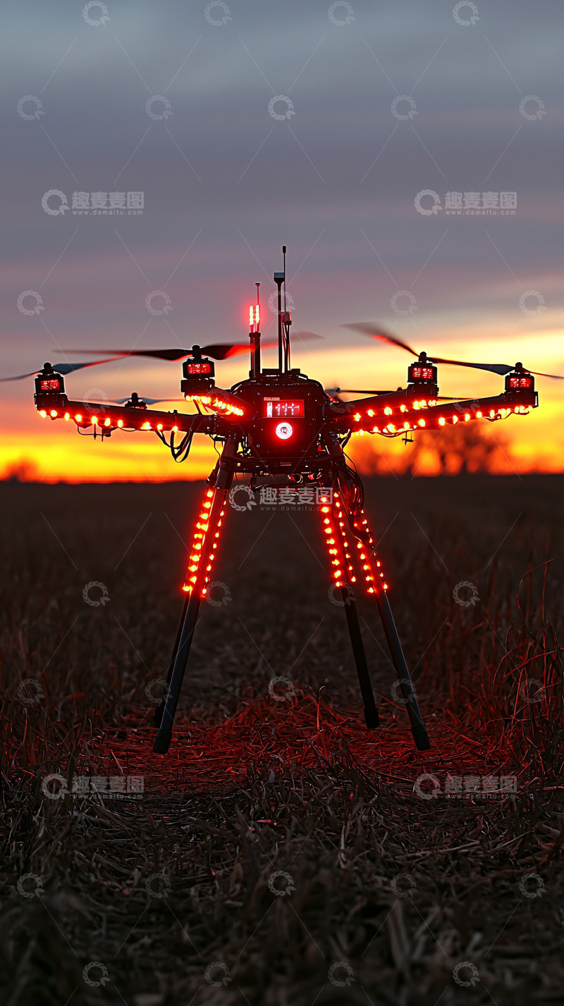 高清大图下载【趣麦麦图】红色灯光无人机日落