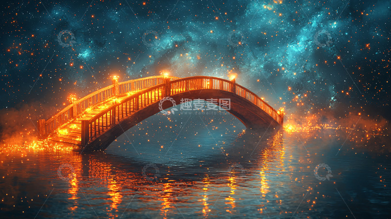 高清大图下载【趣麦麦图】星空下的木桥