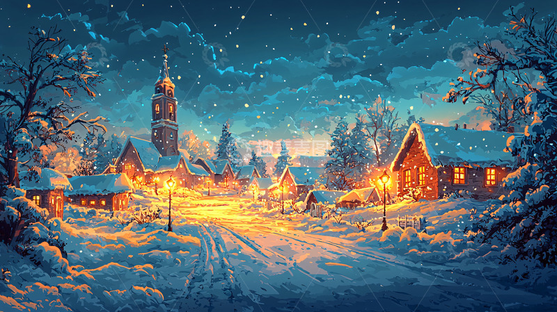 高清大图下载【趣麦麦图】冬季雪景小镇