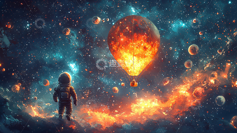 高清大图下载【趣麦麦图】宇宙星空中漂浮的宇航员
