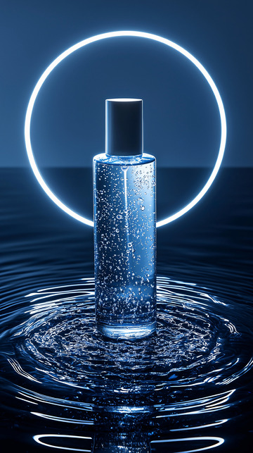 蓝色背景化妆水瓶