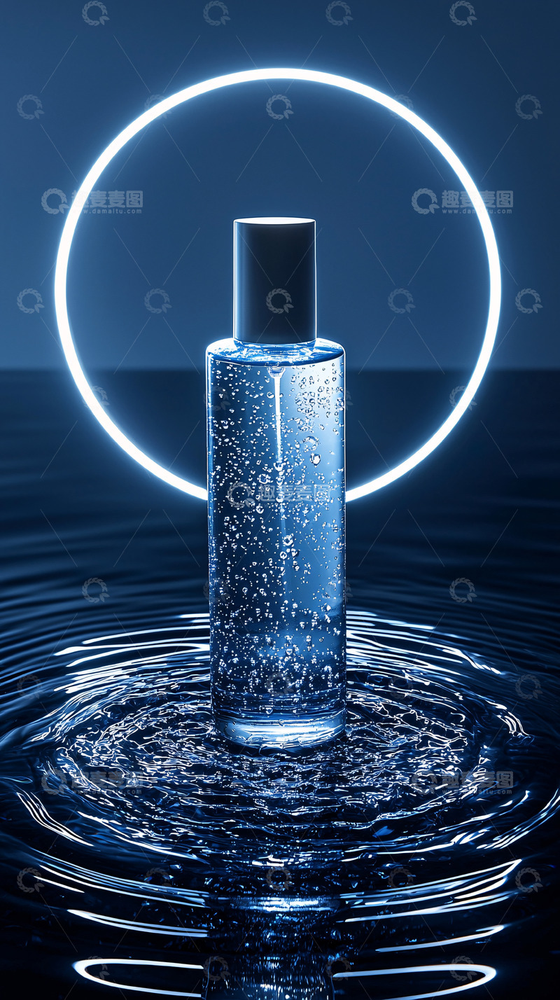 高清大图下载【趣麦麦图】蓝色背景化妆水瓶