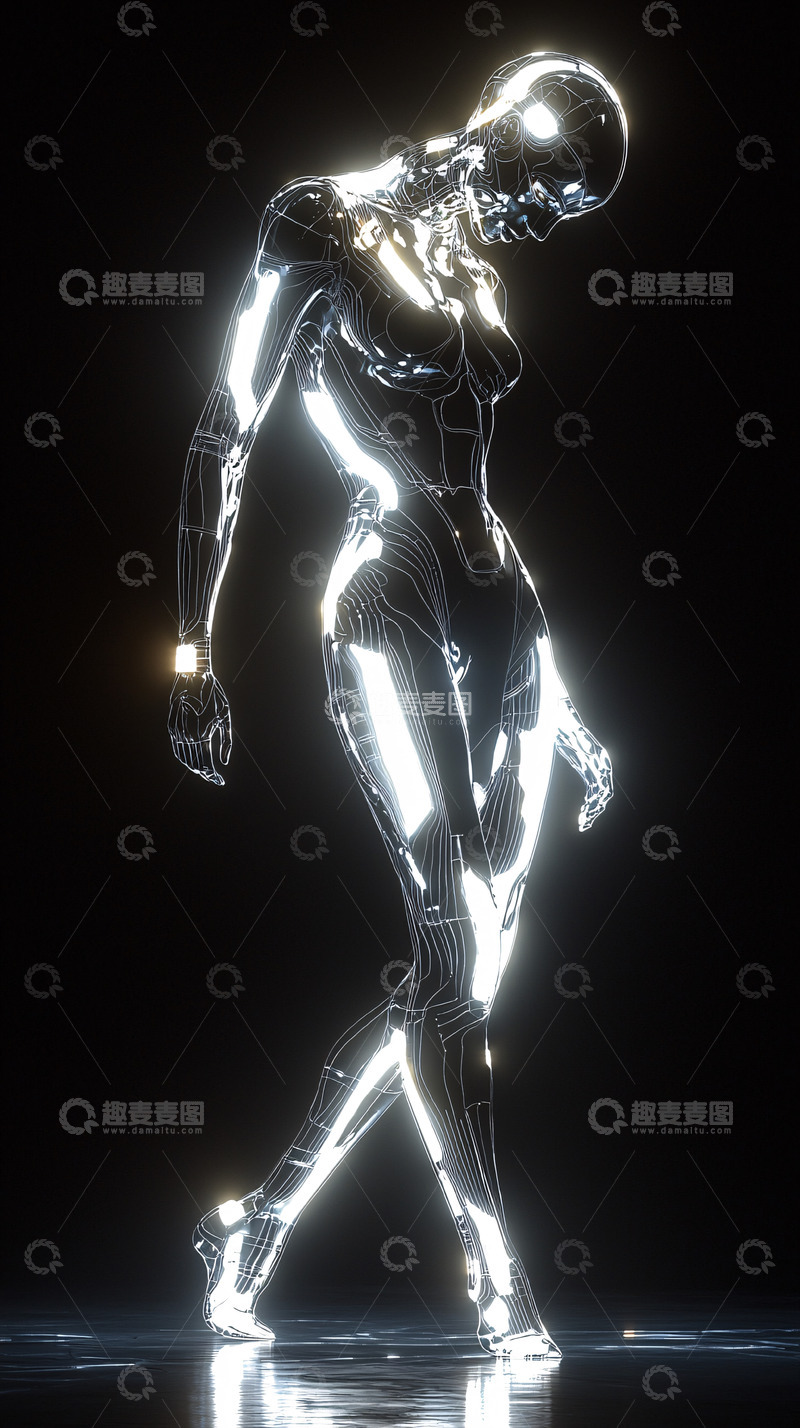 高清大图下载【趣麦麦图】发光金属女性机器人
