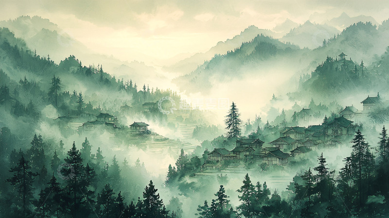 高清大图下载【趣麦麦图】水墨山水云雾缭绕