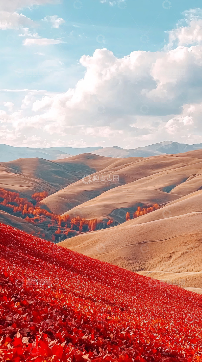 高清大图下载【趣麦麦图】秋日红叶山峦景色