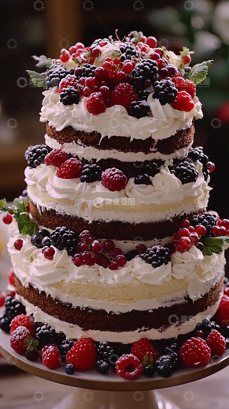 高清大图下载【趣麦麦图】三层水果奶油蛋糕