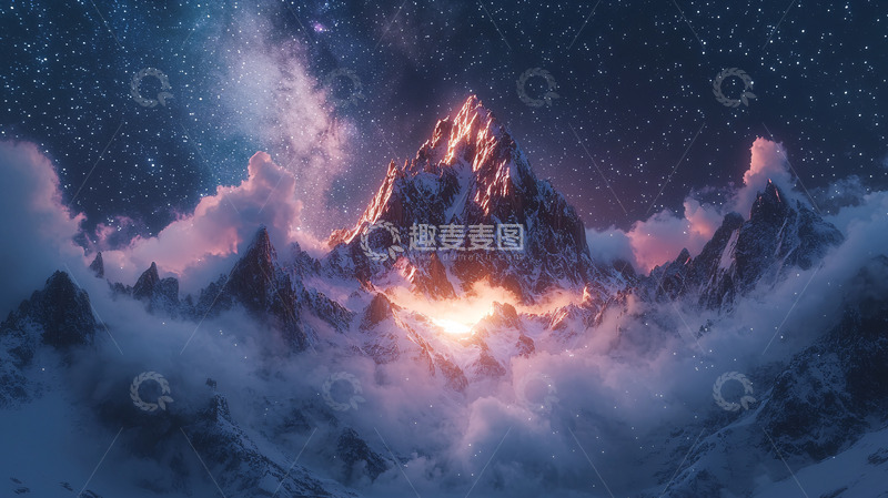 高清大图下载【趣麦麦图】星空下的雪山