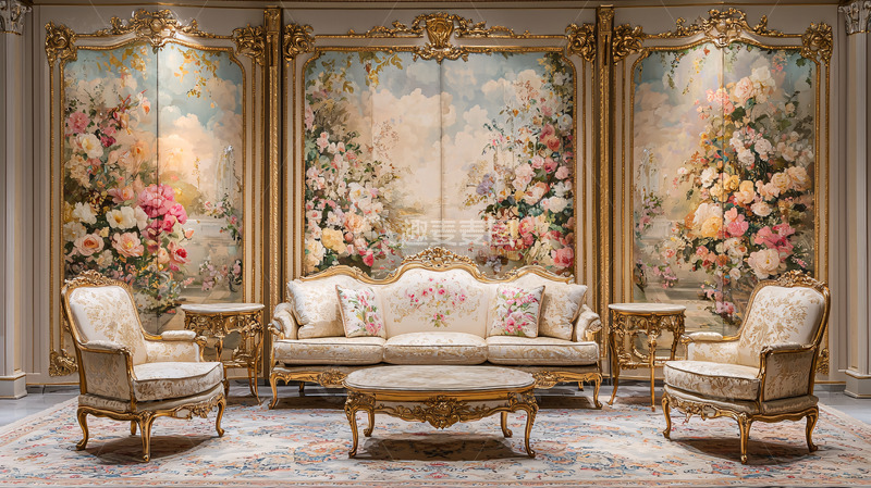 高清大图下载【趣麦麦图】法式洛可可风格客厅套组