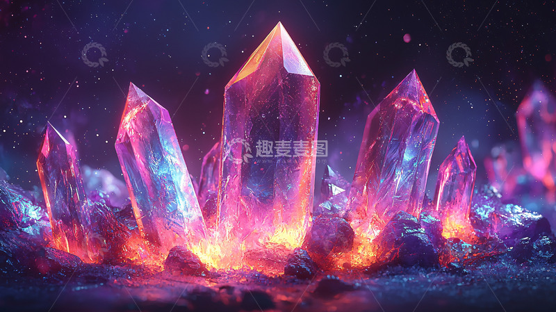 高清大图下载【趣麦麦图】紫红色发光晶体