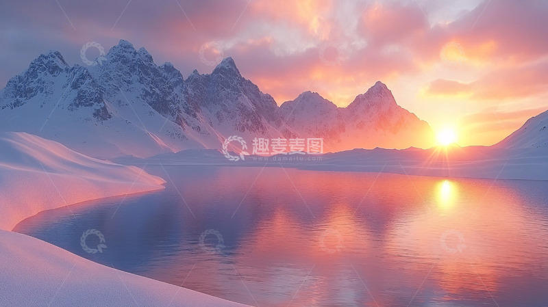 高清大图下载【趣麦麦图】雪山日落湖泊