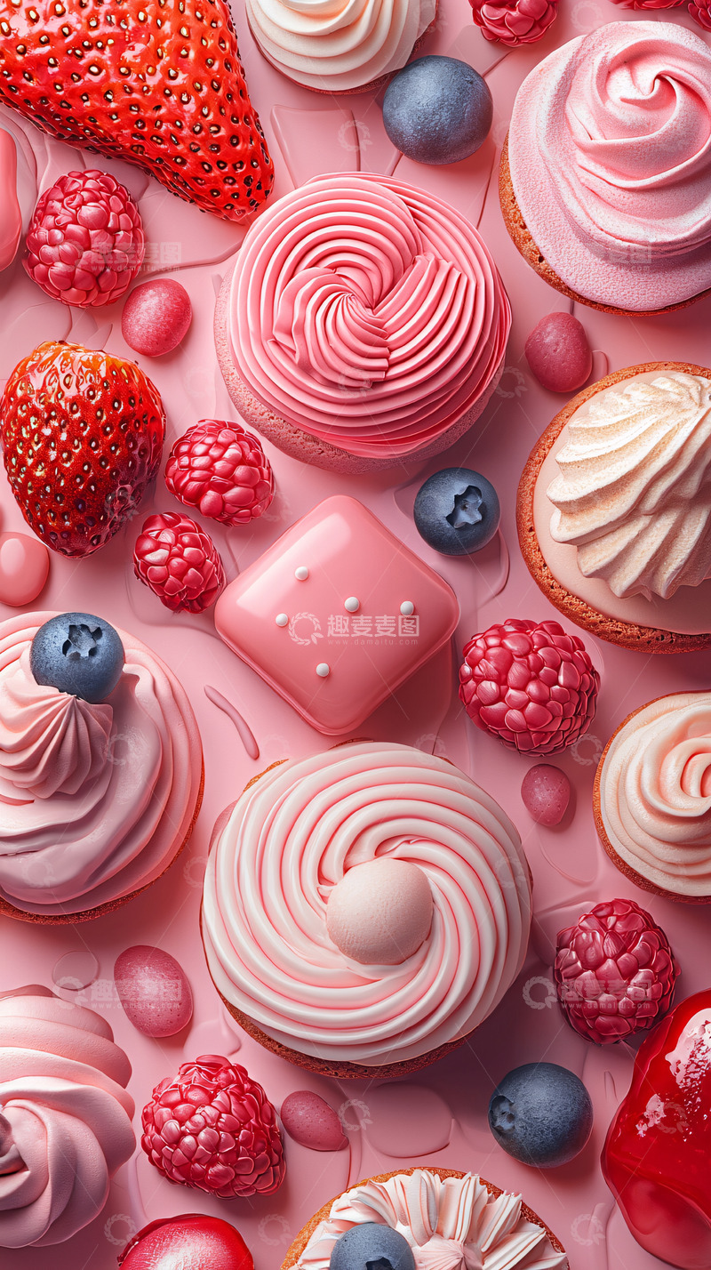 高清大图下载【趣麦麦图】粉色系甜点与浆果