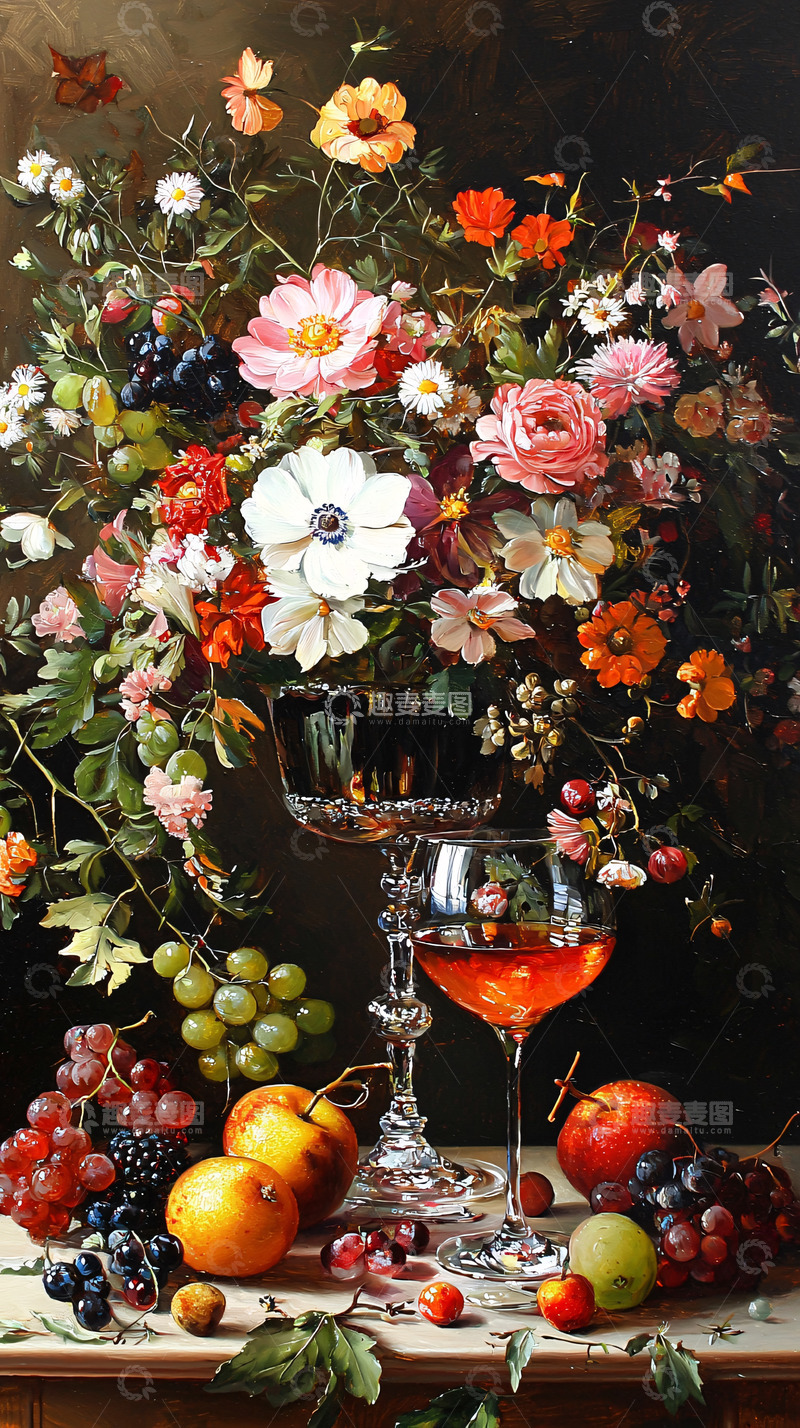 高清大图下载【趣麦麦图】静物油画花卉水果