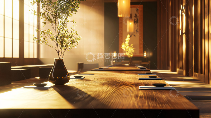 高清大图下载【趣麦麦图】温暖阳光洒进日式茶室