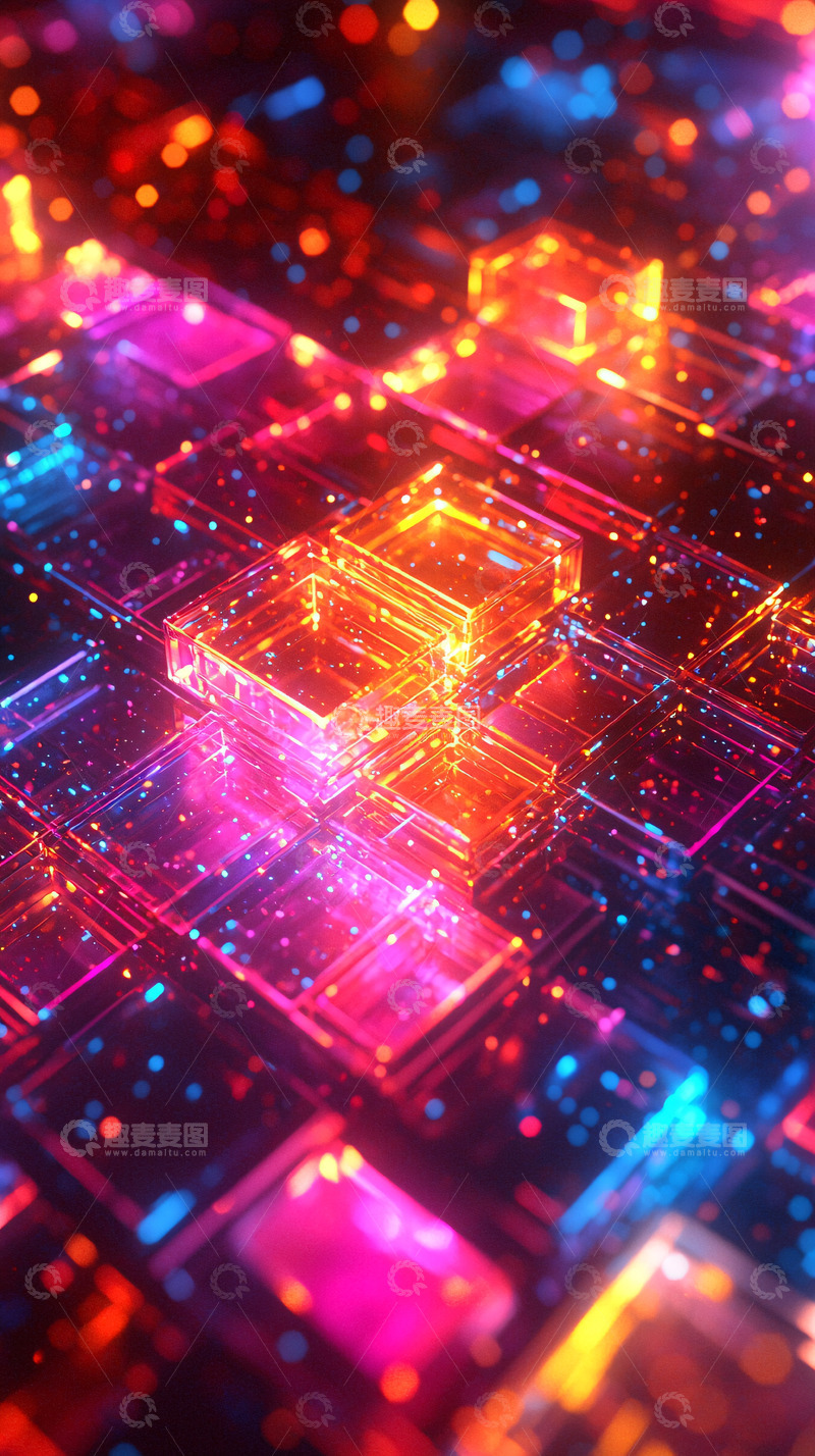 高清大图下载【趣麦麦图】科技感发光立方体矩阵