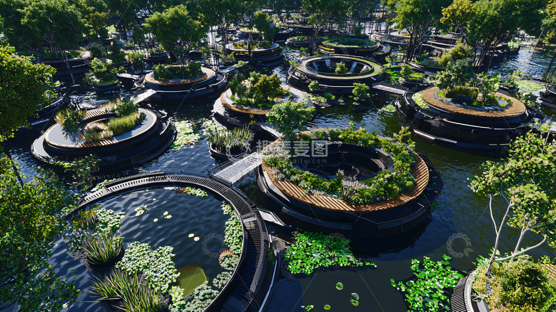 高清大图下载【趣麦麦图】水上环形花园