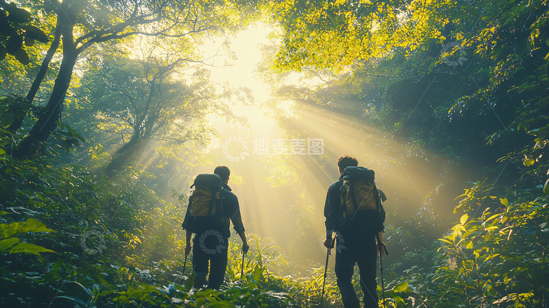高清大图下载【趣麦麦图】阳光森林徒步旅行