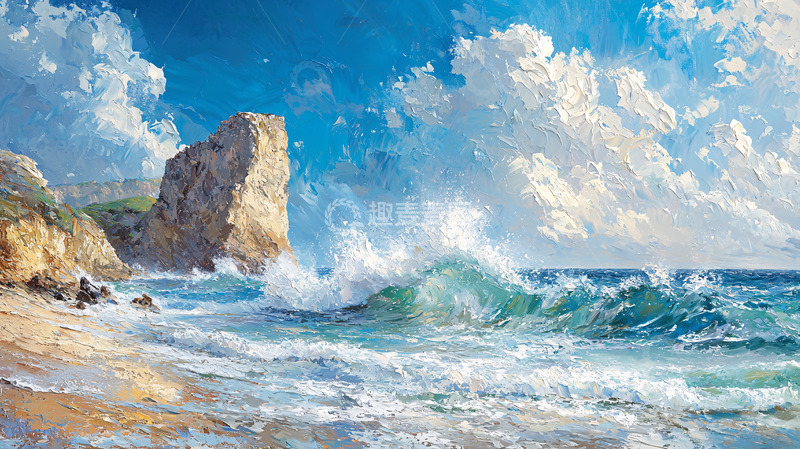 高清大图下载【趣麦麦图】海边岩石激起浪花