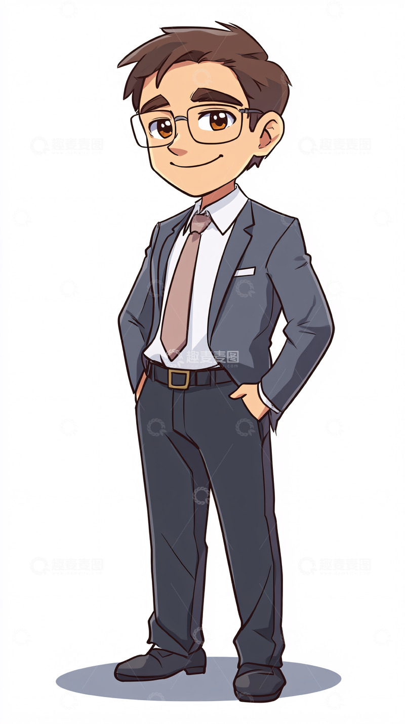 高清大图下载【趣麦麦图】戴眼镜西装男卡通人物